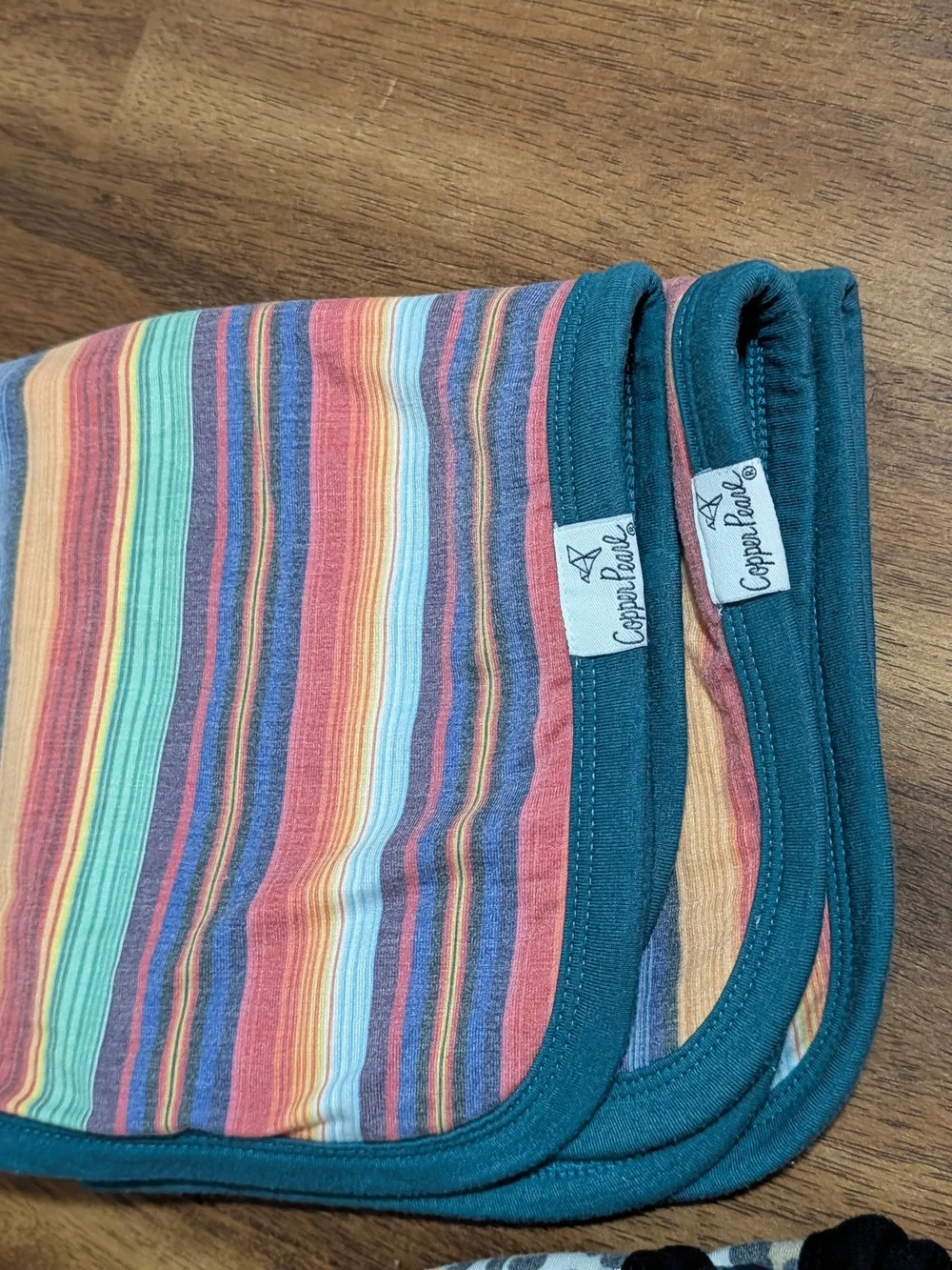Copper Pearl Leopard & Rainbow Stripe Loveys Teal Trim